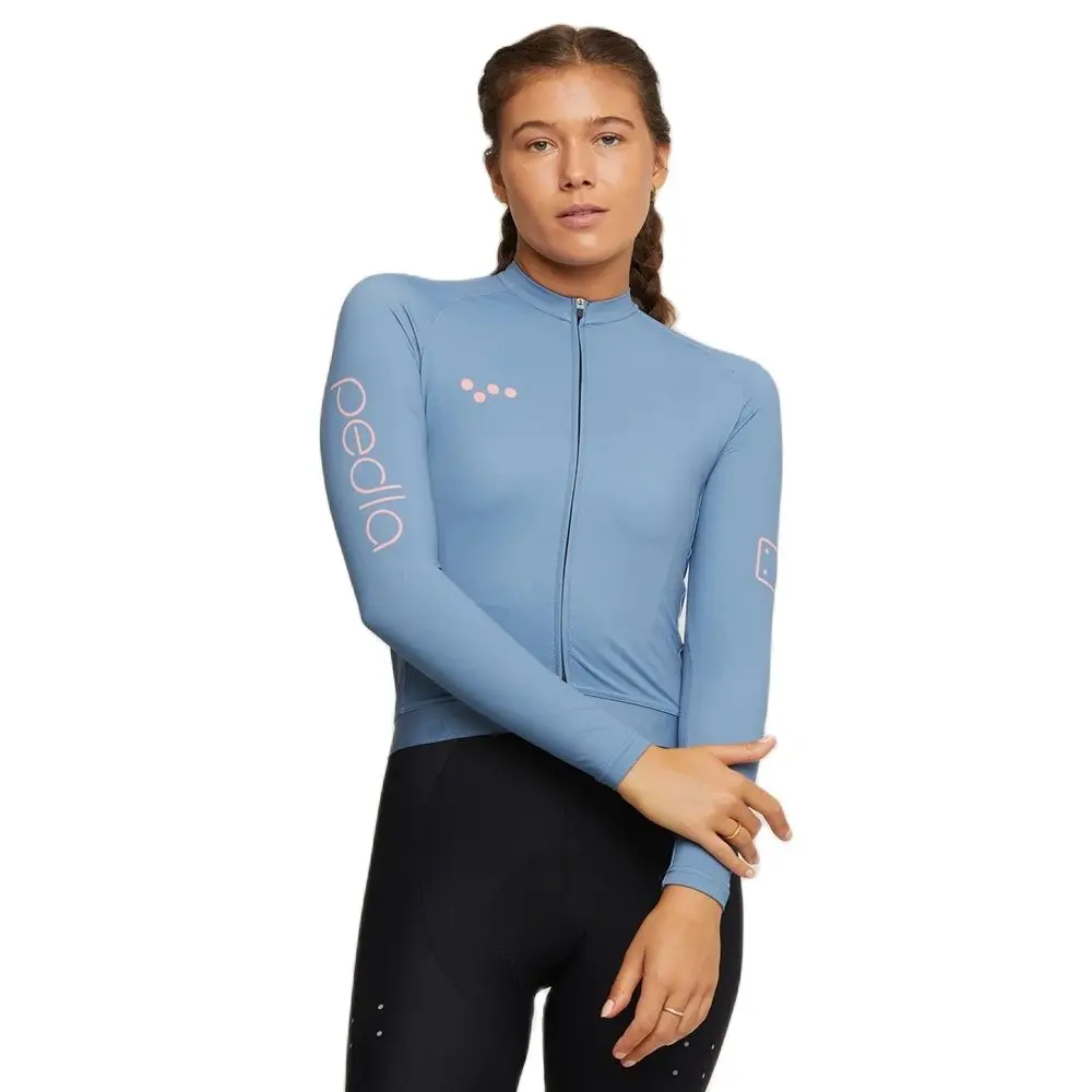 The Pedla Team Women Pro Cycling Jersey BOLD Print Coolmax Long Sleeve Riding Tops Wear Coolmax Bicycle Shirts Pink Blue - Image 2