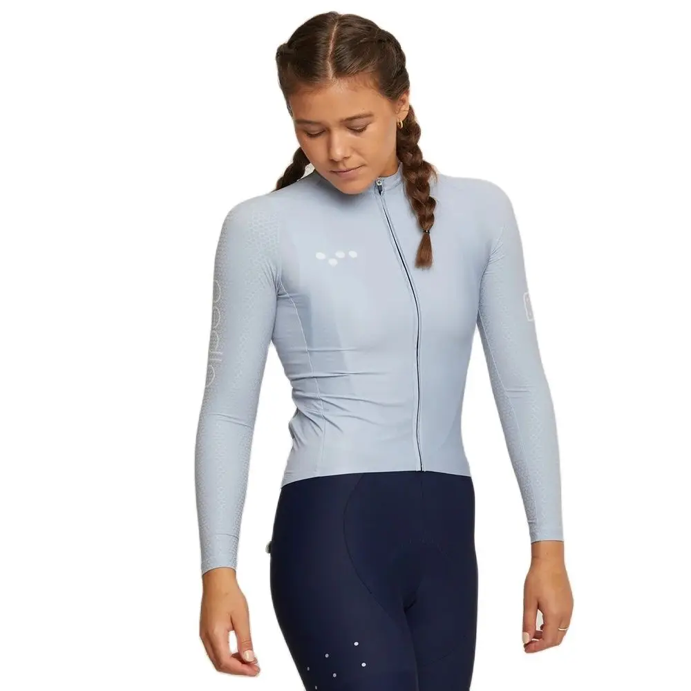 The Pedla Team Women Pro Cycling Jersey BOLD Print Coolmax Long Sleeve Riding Tops Wear Coolmax Bicycle Shirts Pink Blue