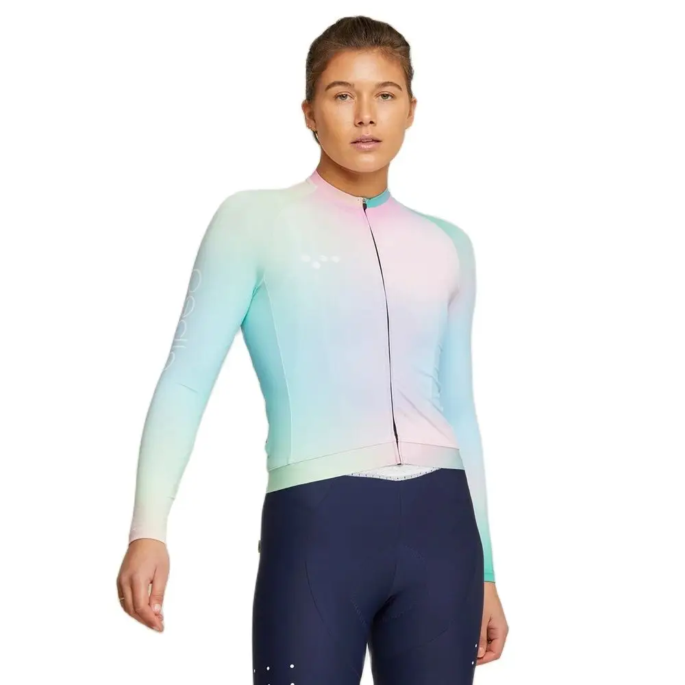 The Pedla Team Women Pro Cycling Jersey BOLD Print Coolmax Long Sleeve Riding Tops Wear Coolmax Bicycle Shirts Pink Blue - Image 4
